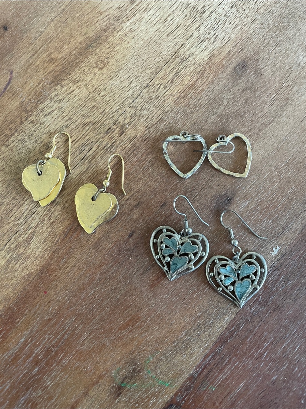 Gold and Silver Heart Dangle Earrings Set - Women's Jewelry